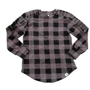 Posh Kiddos Gray Checkered Plaid Long Sleeve Biker Shirt Size 2